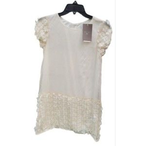 Mayoral Girls Shift Dress Sz 14 Midi Short Cap Sleeve Tulle Overlay Party White